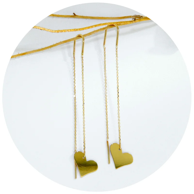 Cercei Lant Culisant Aur Galben 14 k Inimi