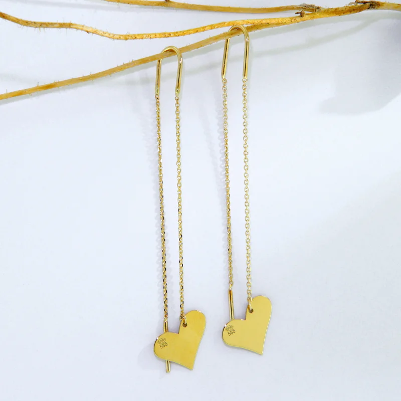 Cercei Lant Culisant Aur Galben 14 k Inimi