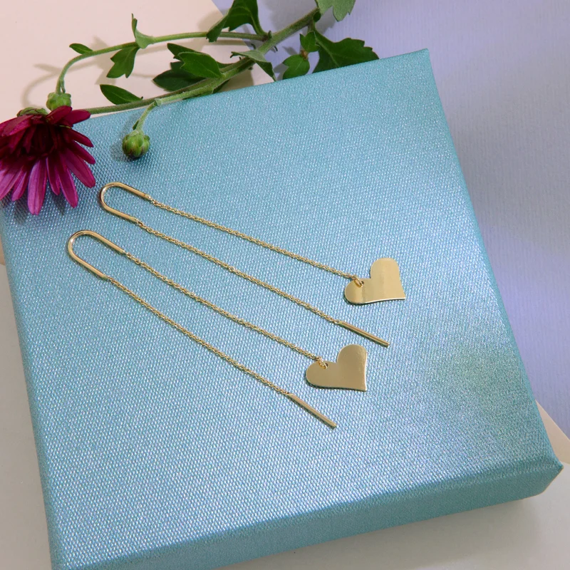 Cercei Lant Culisant Aur Galben 14 k Inimi