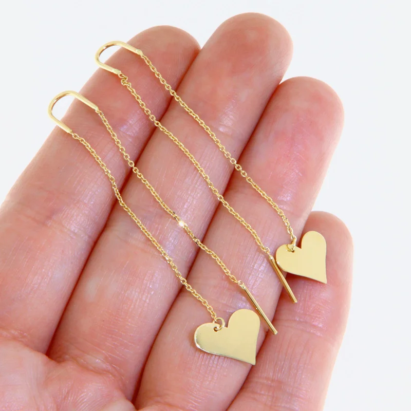 Cercei Lant Culisant Aur Galben 14 k Inimi