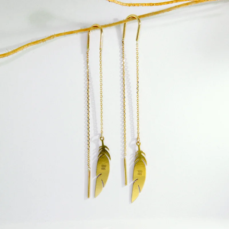 Cercei Lant Culisant Aur Galben 14k Pene Fine - Eleganta si Libertate