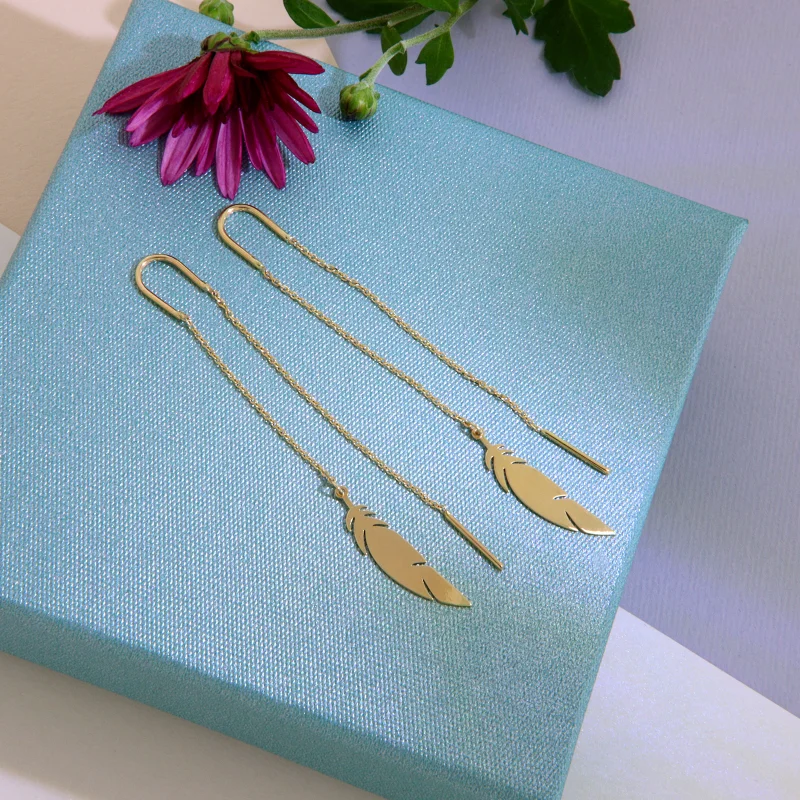 Cercei Lant Culisant Aur Galben 14k Pene Fine - Eleganta si Libertate