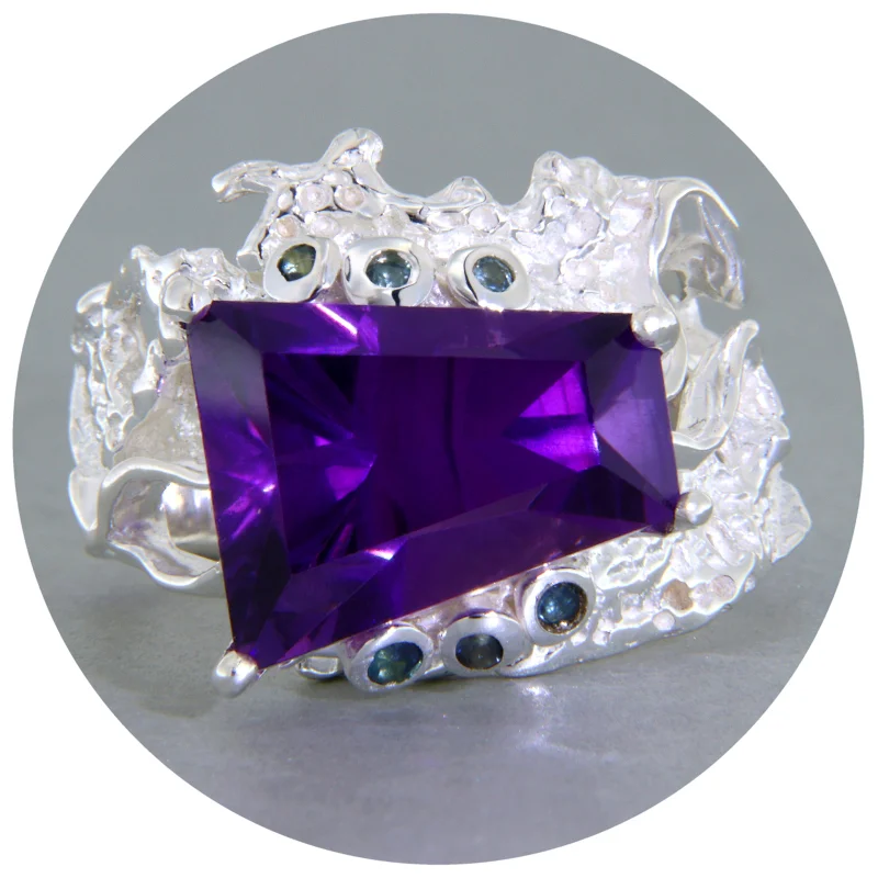 Inel Argint 925 Ametist Safire Naturale Contemporan si Unic