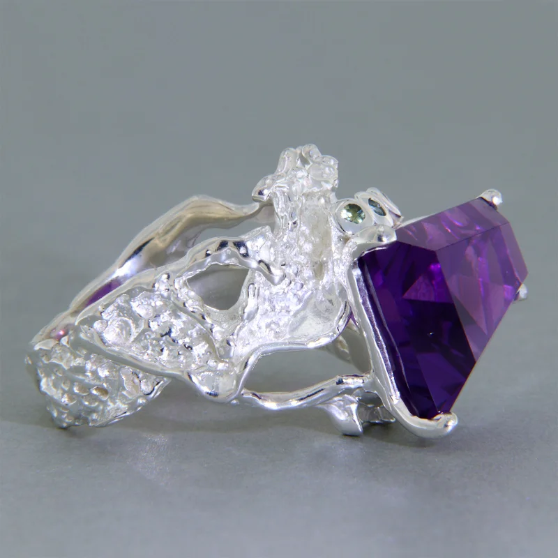 Inel Argint 925 Ametist Safire Naturale Contemporan si Unic