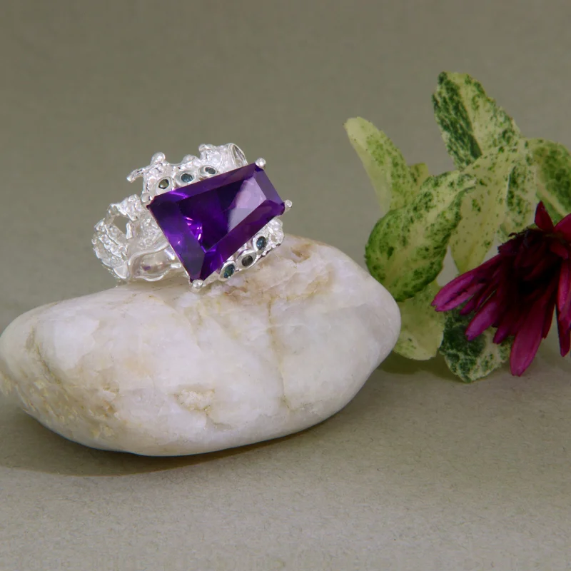 Inel Argint 925 Ametist Safire Naturale Contemporan si Unic