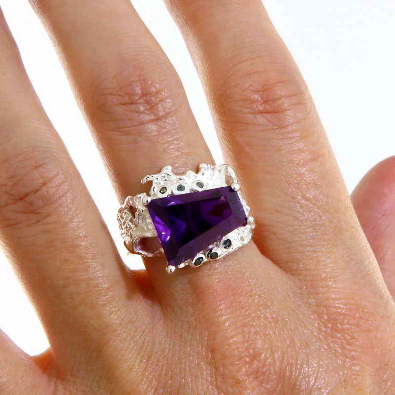 Inel Argint 925 Ametist Safire Naturale Contemporan si Unic
