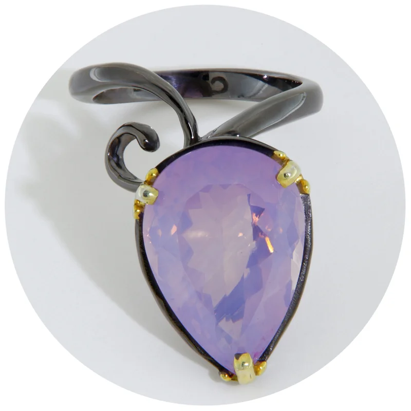 Inel Argint 925 Rodiat Negru Ametist Lavanda Spectaculos si Modern