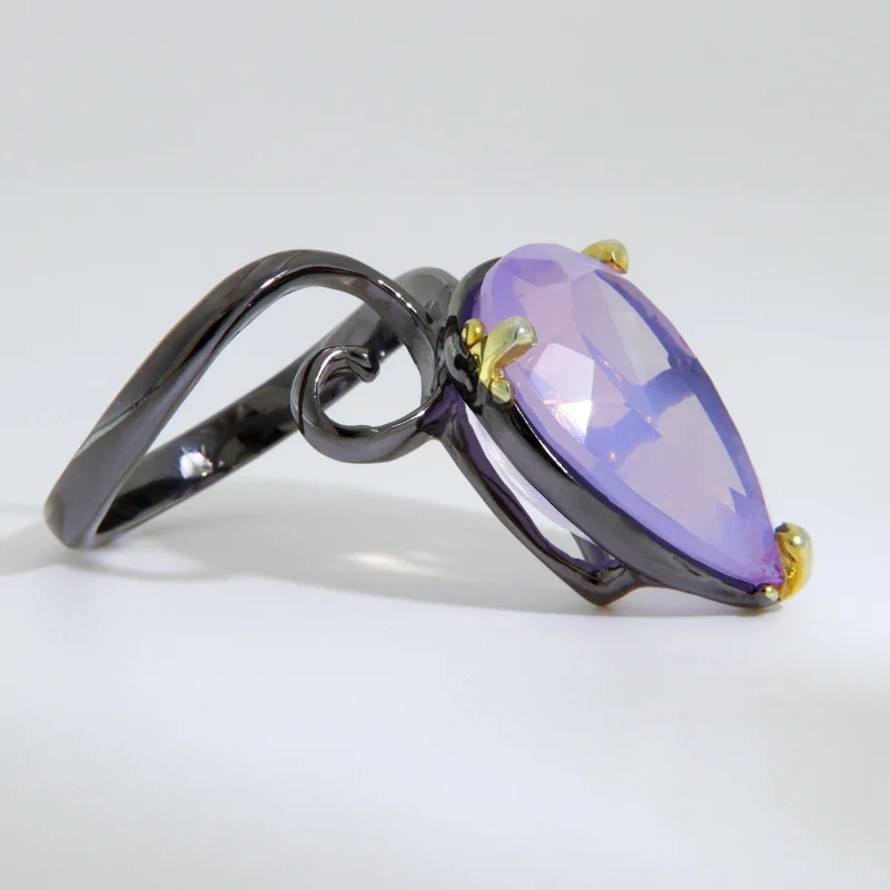 Inel Argint 925 Rodiat Negru Ametist Lavanda Spectaculos si Modern