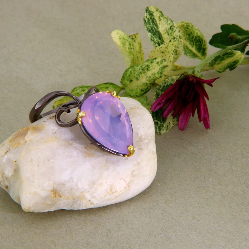 Inel Argint 925 Rodiat Negru Ametist Lavanda Spectaculos si Modern