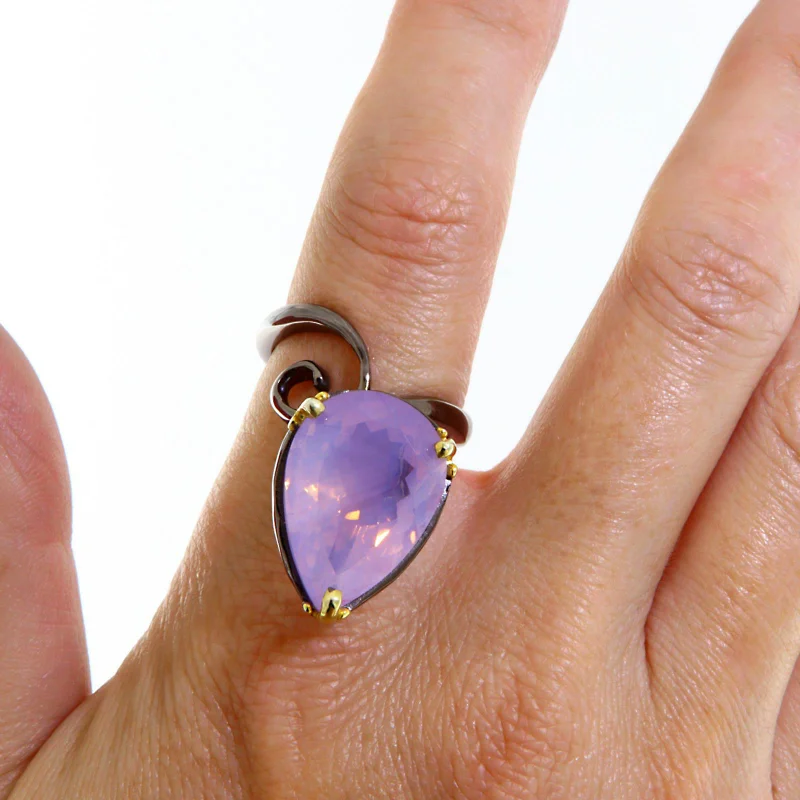 Inel Argint 925 Rodiat Negru Ametist Lavanda Spectaculos si Modern