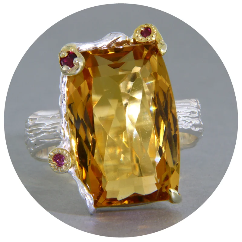 Inel Argint 925 Accente Aurite Citrin Granat Naturale - Rafinament Handmade
