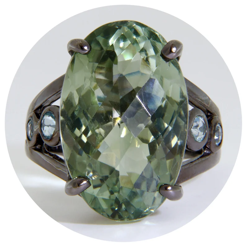 Inel Argint 925 Rodiu Negru Ametist Verde Topaz Naturale - Modern si Stralucitor 