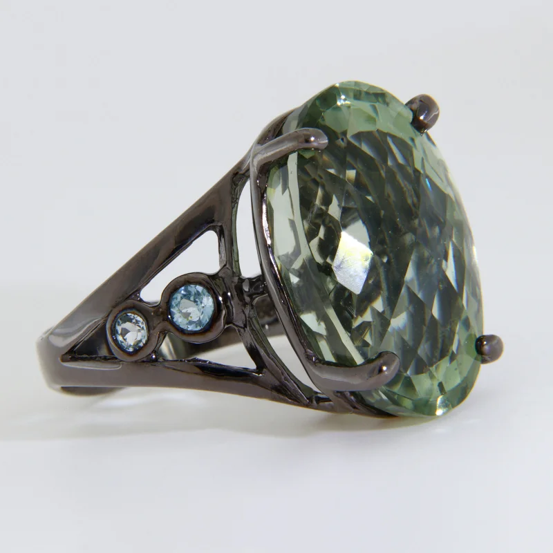 Inel Argint 925 Rodiu Negru Ametist Verde Topaz Naturale - Modern si Stralucitor 