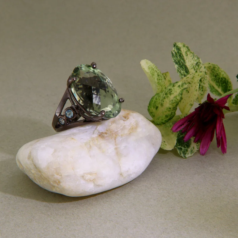 Inel Argint 925 Rodiu Negru Ametist Verde Topaz Naturale - Modern si Stralucitor 