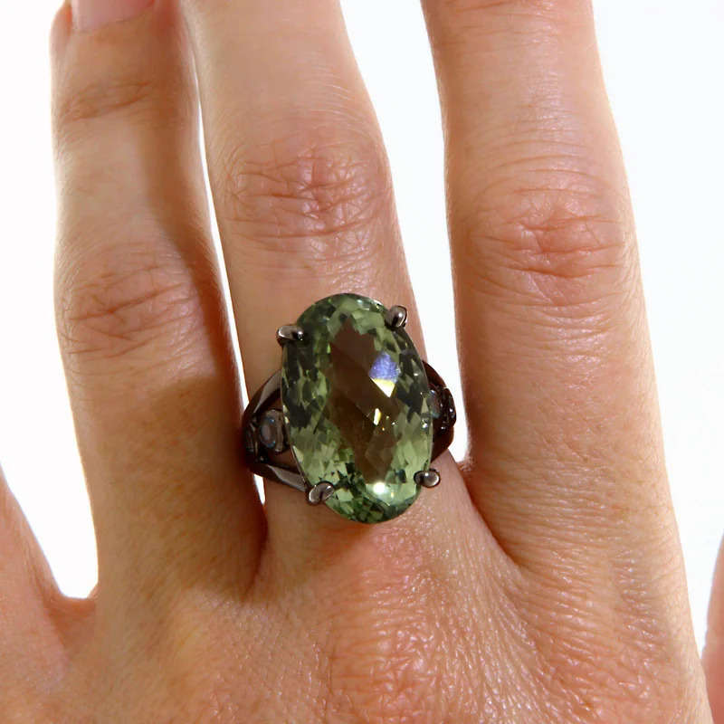 Inel Argint 925 Rodiu Negru Ametist Verde Topaz Naturale - Modern si Stralucitor 