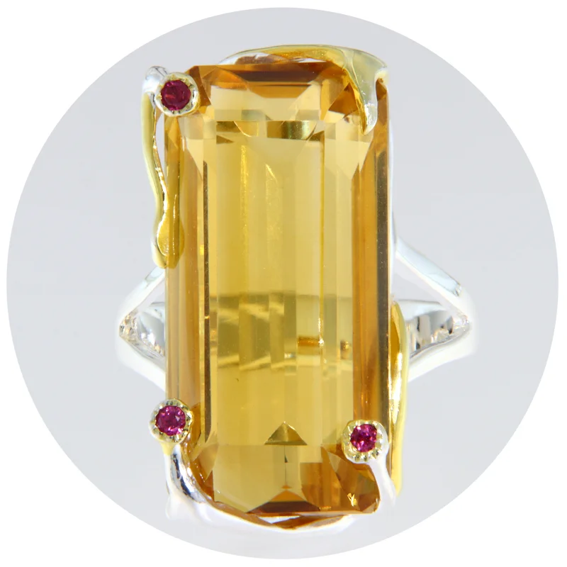 Inel Statement Argint 925 Accente Aurite Citrin Granat Naturale - Sofisticat si Modern