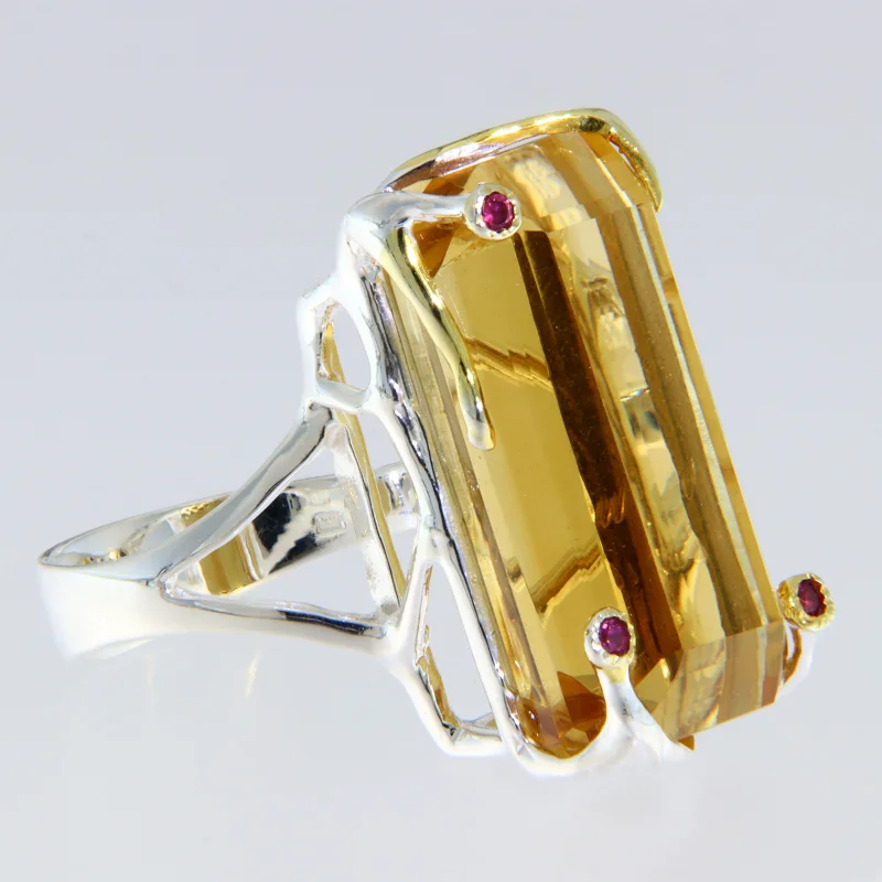 Inel Statement Argint 925 Accente Aurite Citrin Granat Naturale - Sofisticat si Modern
