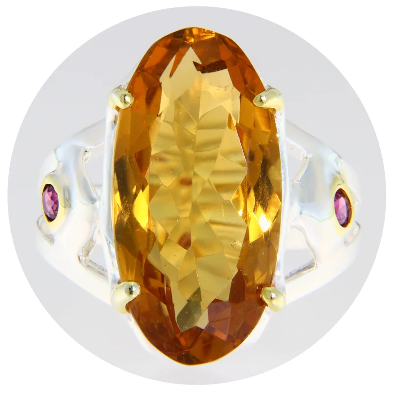 Inel Statement Argint 925 Accente Aurite Citrin Granat Naturale - Contrast Armonios