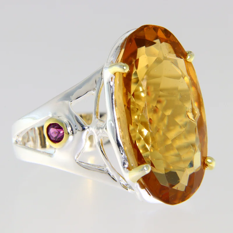Inel Statement Argint 925 Accente Aurite Citrin Granat Naturale - Contrast Armonios