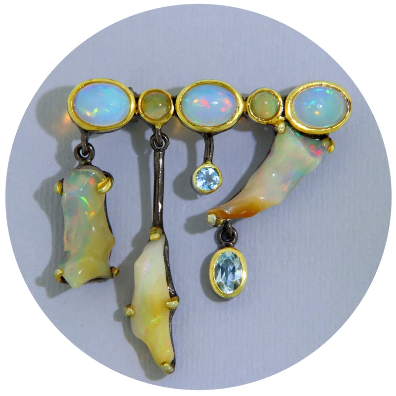 Brosa Argint 925 Rodiu Negru Accente Aurite Opal Topaz Naturale