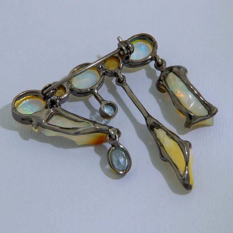 Brosa Argint 925 Rodiu Negru Accente Aurite Opal Topaz Naturale