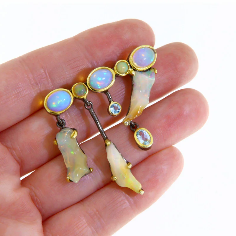 Brosa Argint 925 Rodiu Negru Accente Aurite Opal Topaz Naturale