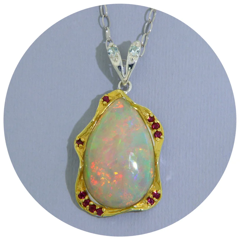  Pandantiv Argint 925 Accente Aurite Opal Etiopian Granat Rodolit - Design Modern Fluid
