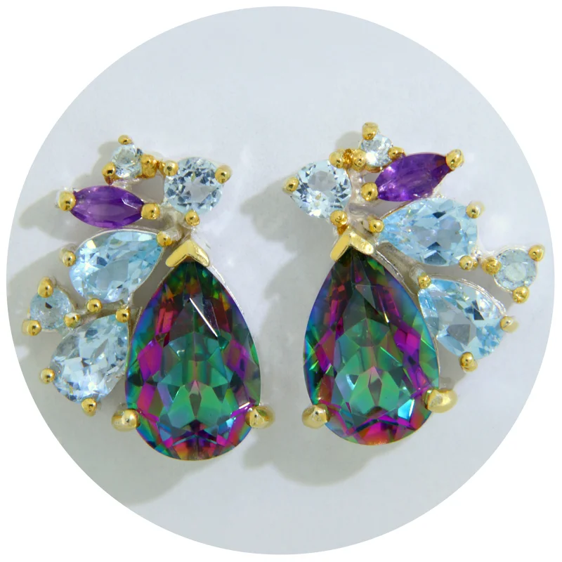 Cercei Stud Argint 925 Accente Aurite Topaz Mistic Topaz Ametist Naturale - Stralucire Moderna