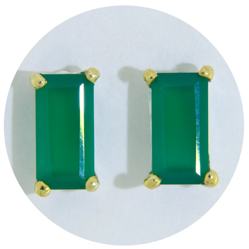 Cercei Stud Argint 925 Accente Aurite Onix Verde Natural - Minimalistm si Eleganta
