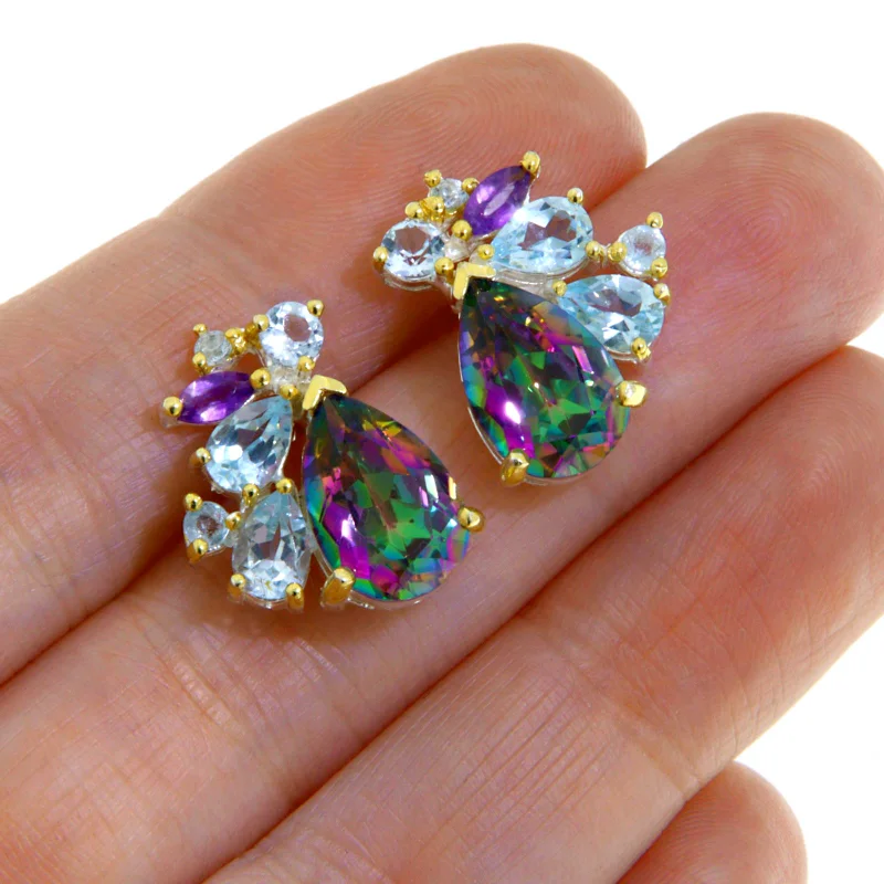 Cercei Stud Argint 925 Accente Aurite Topaz Mistic Topaz Ametist Naturale - Stralucire Moderna