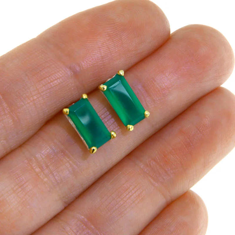 Cercei Stud Argint 925 Accente Aurite Onix Verde Natural - Minimalistm si Eleganta