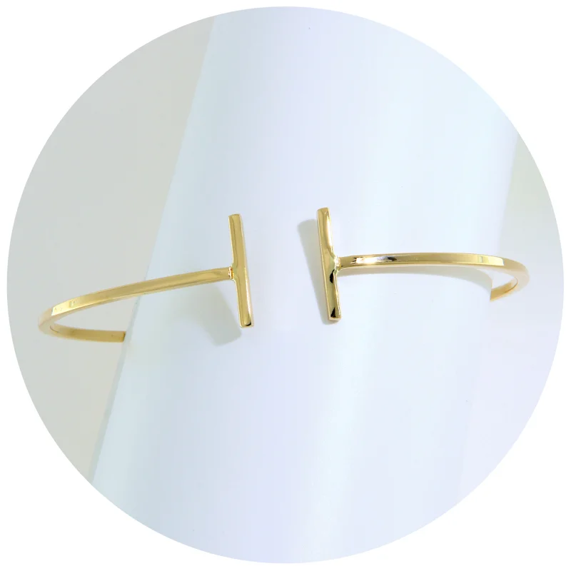 Bratara Fixa Aur 14k Minimalista Deschisa cu Bare Paralele