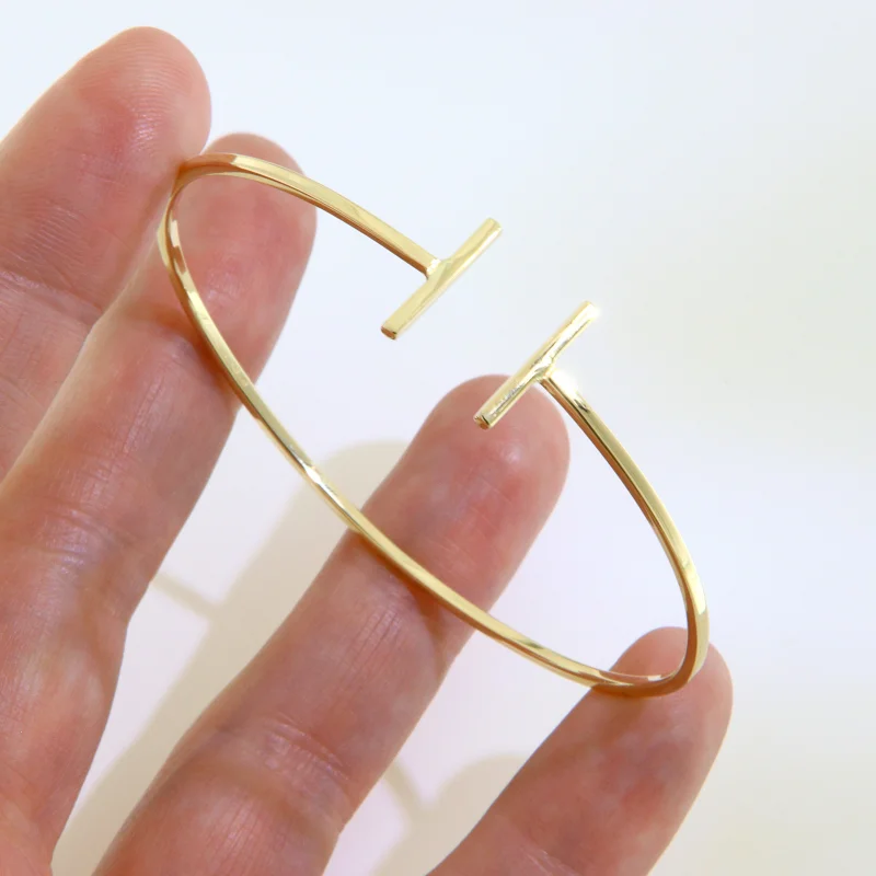 Bratara Fixa Aur 14k Minimalista Deschisa cu Bare Paralele