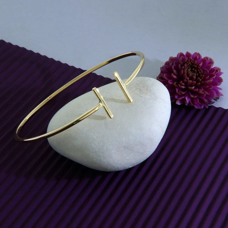 Bratara Fixa Aur 14k Minimalista Deschisa cu Bare Paralele