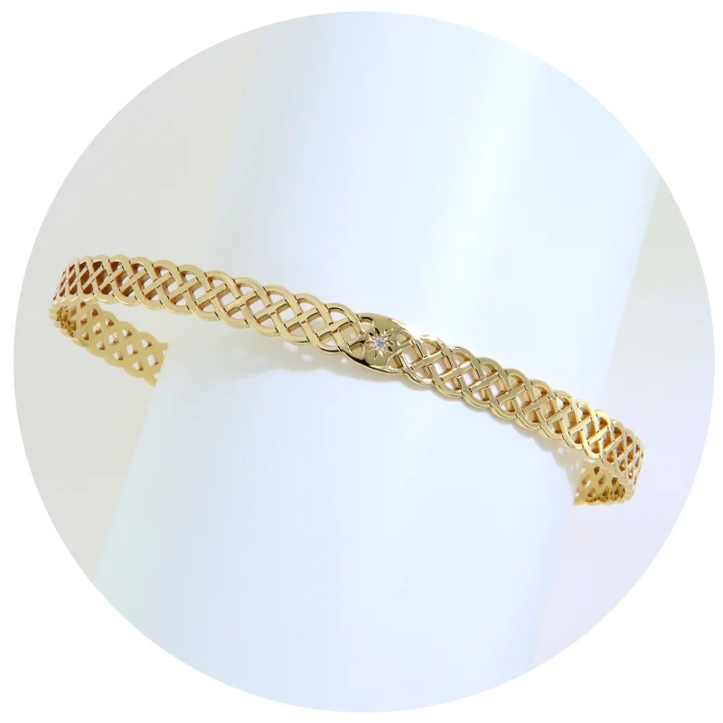 Bratara Fixa Aur 14k Model Impletit & Diamant Natural - Rafinament in Forma Pura