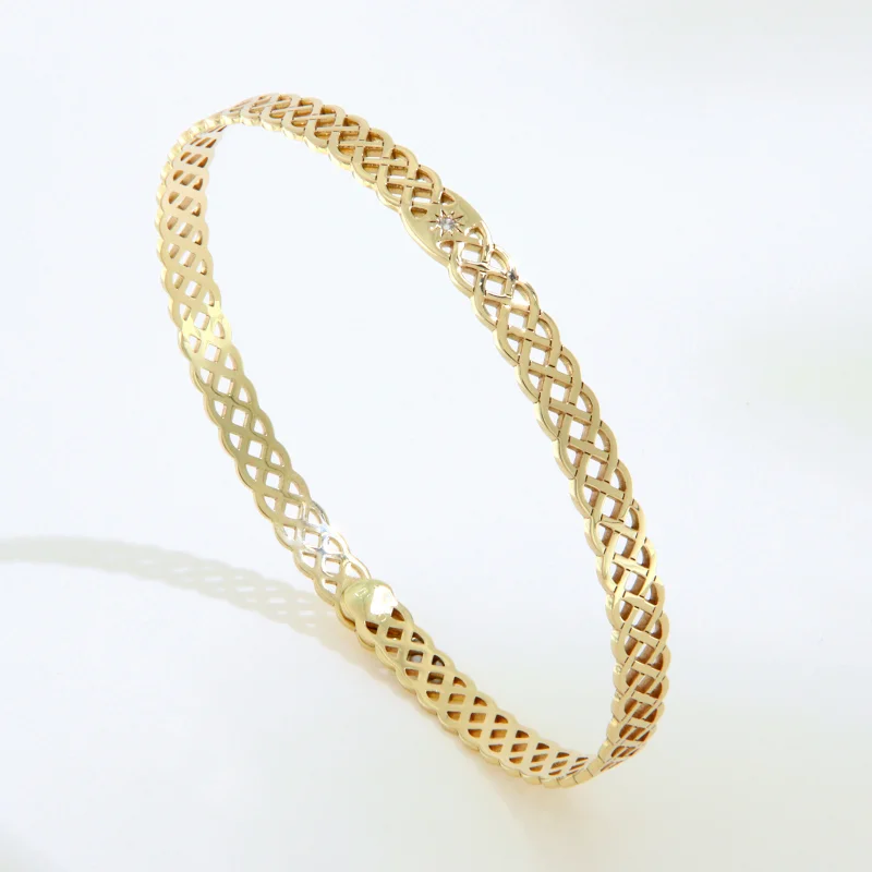 Bratara Fixa Aur 14k Model Impletit & Diamant Natural - Rafinament in Forma Pura