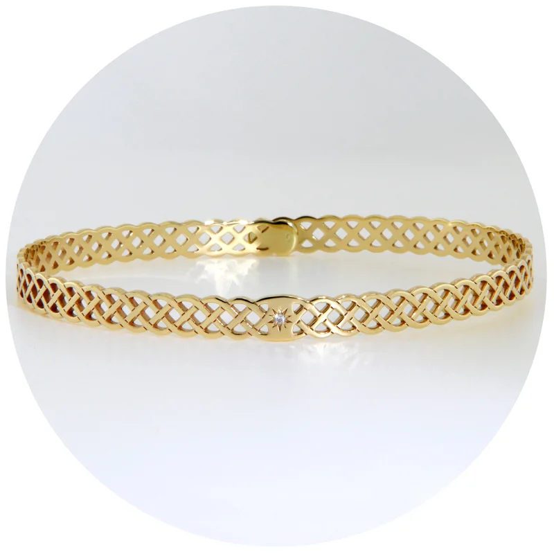 Bratara Fixa Aur 14k Model Impletit & Diamant Natural - Rafinament in Forma Pura