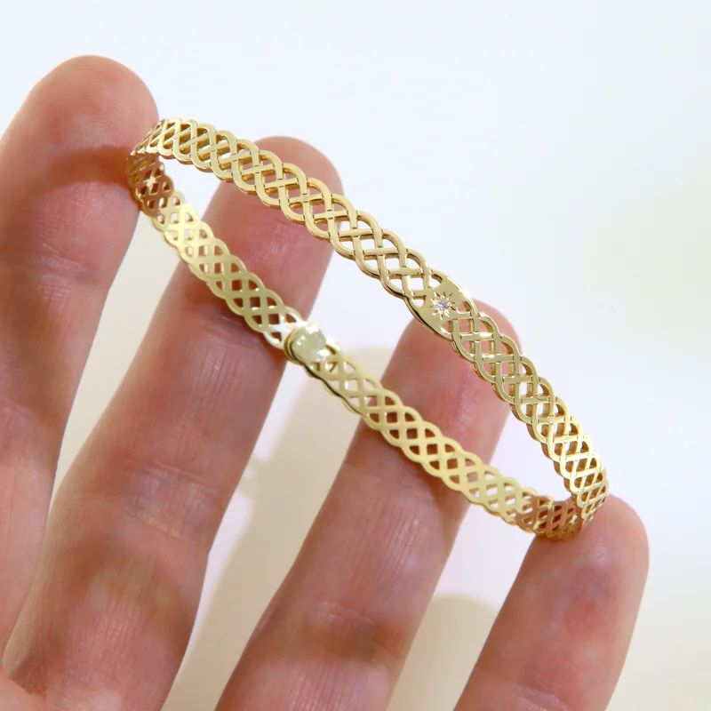 Bratara Fixa Aur 14k Model Impletit & Diamant Natural - Rafinament in Forma Pura