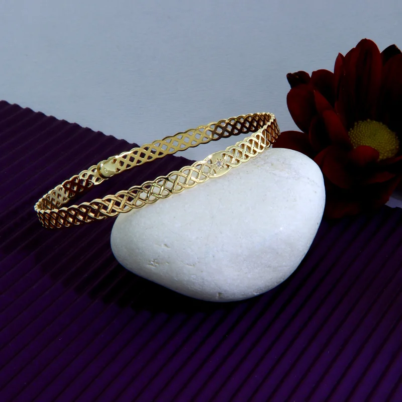 Bratara Fixa Aur 14k Model Impletit & Diamant Natural - Rafinament in Forma Pura