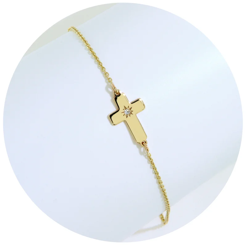 Bratara Lant Aur 14k Cruciulita Diamant Natural