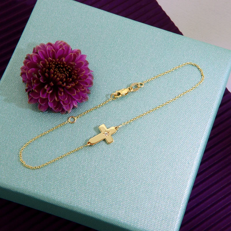 Bratara Lant Aur 14k Cruciulita Diamant Natural