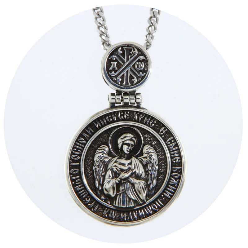 Pandantiv Argint 925 cu Sfantul Alexandru si Inger Pazitor - Rugaciunea Inimii
