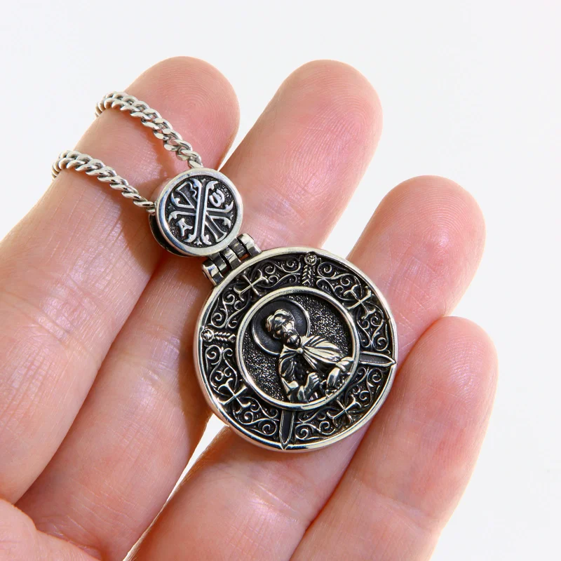 Pandantiv Argint 925 cu Sfantul Alexandru si Inger Pazitor - Rugaciunea Inimii