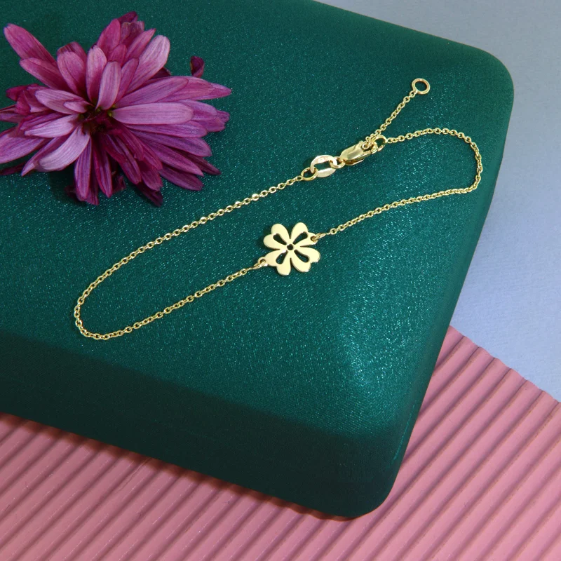 Bratara cu Lant Aur Galben 14k Trifoi - Noroc si Eleganta