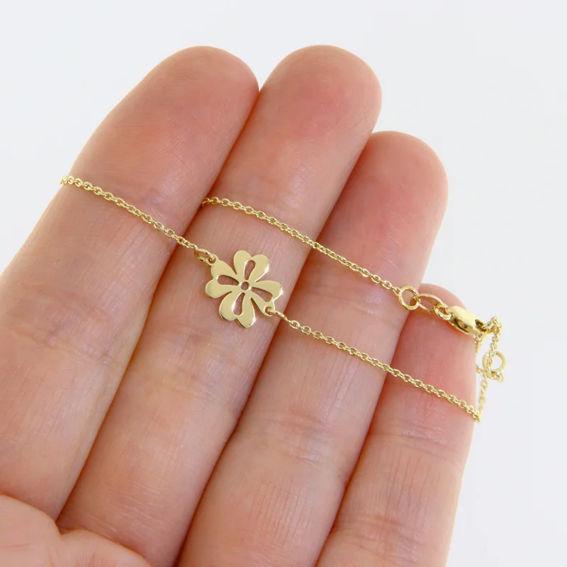 Bratara cu Lant Aur Galben 14k Trifoi - Noroc si Eleganta