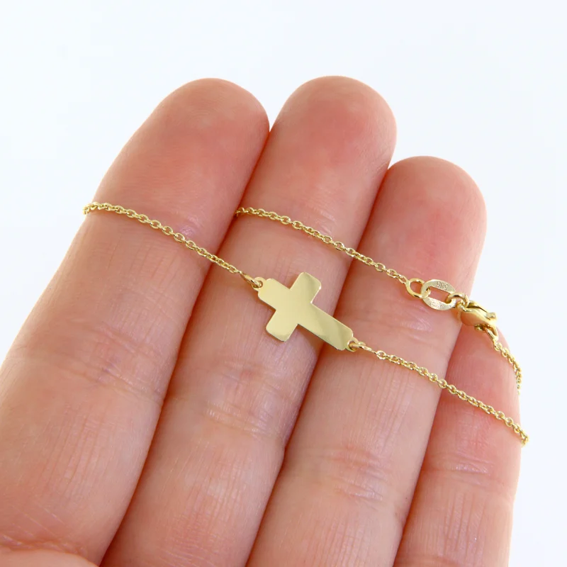  Bratara cu Lant Aur Galben 14k Cruciulita - Fina cu Semnificatie