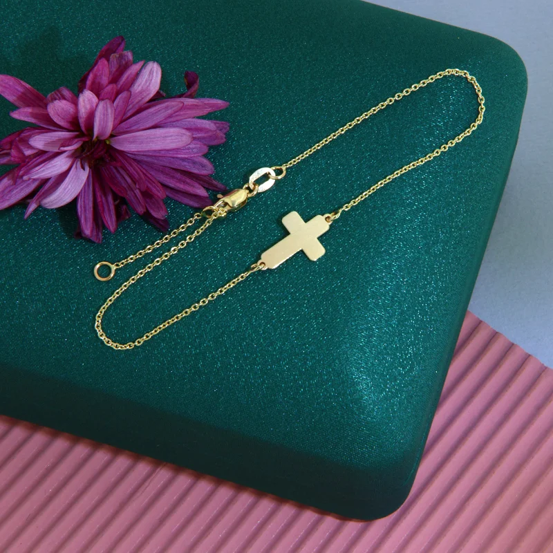 Bratara cu Lant Aur Galben 14k Cruciulita - Fina cu Semnificatie