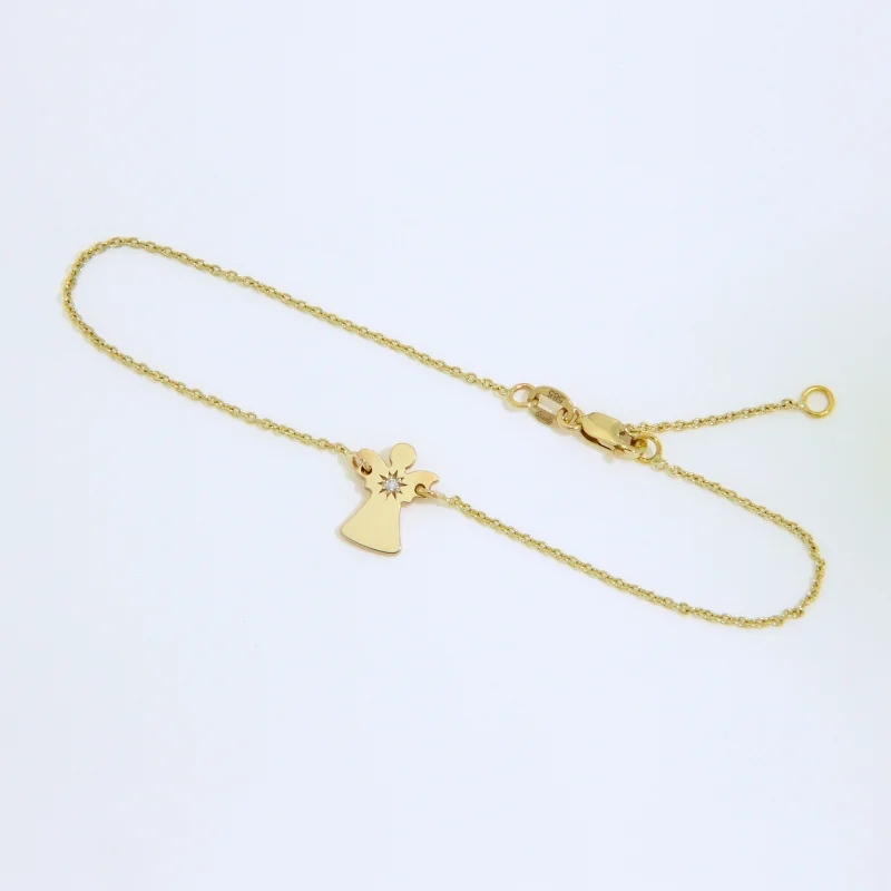 Bratara cu Lant Aur Galben 14k Ingeras Diamant Natural - Protectie si Eleganta