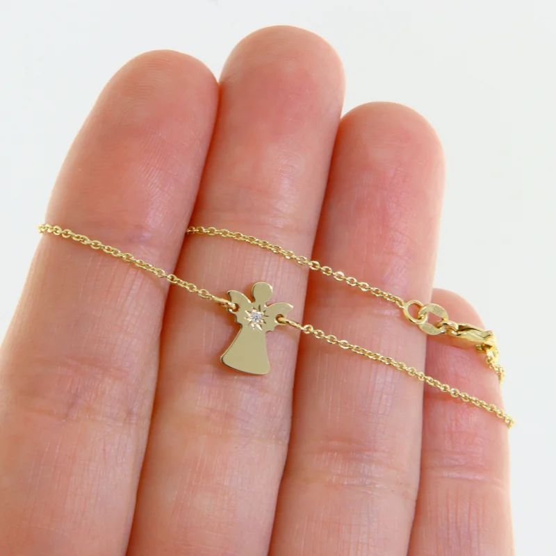 Bratara cu Lant Aur Galben 14k Ingeras Diamant Natural - Protectie si Eleganta