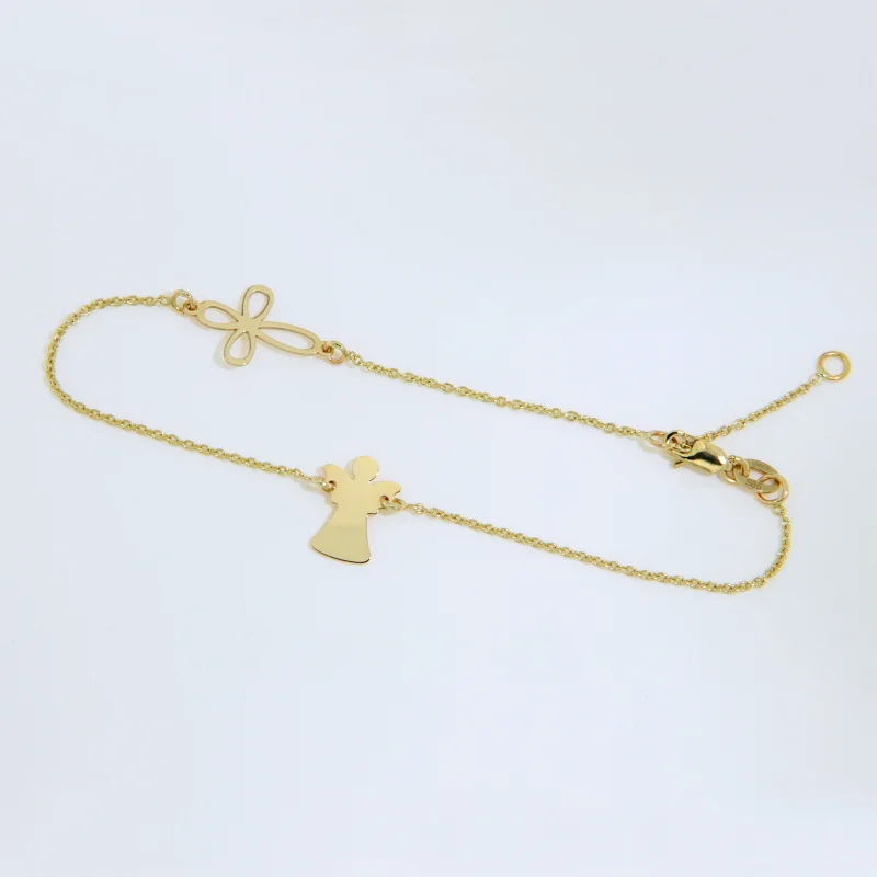 Bratara cu Lant Aur Galben 14k Ingeras si Cruciulita - Spiritualitate si Eleganta